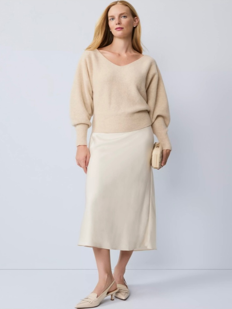 Nwt Ann Taylor Petite Satin Bias Midi Slip Skirt
